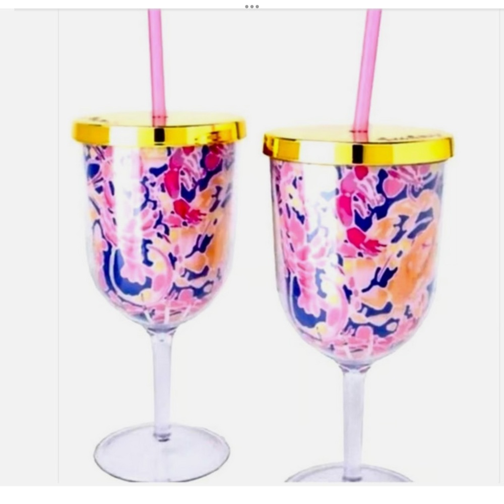 New Lilly Pulitzer Pair of Sip Sip Styrene Stemmed 14 OZ Cups